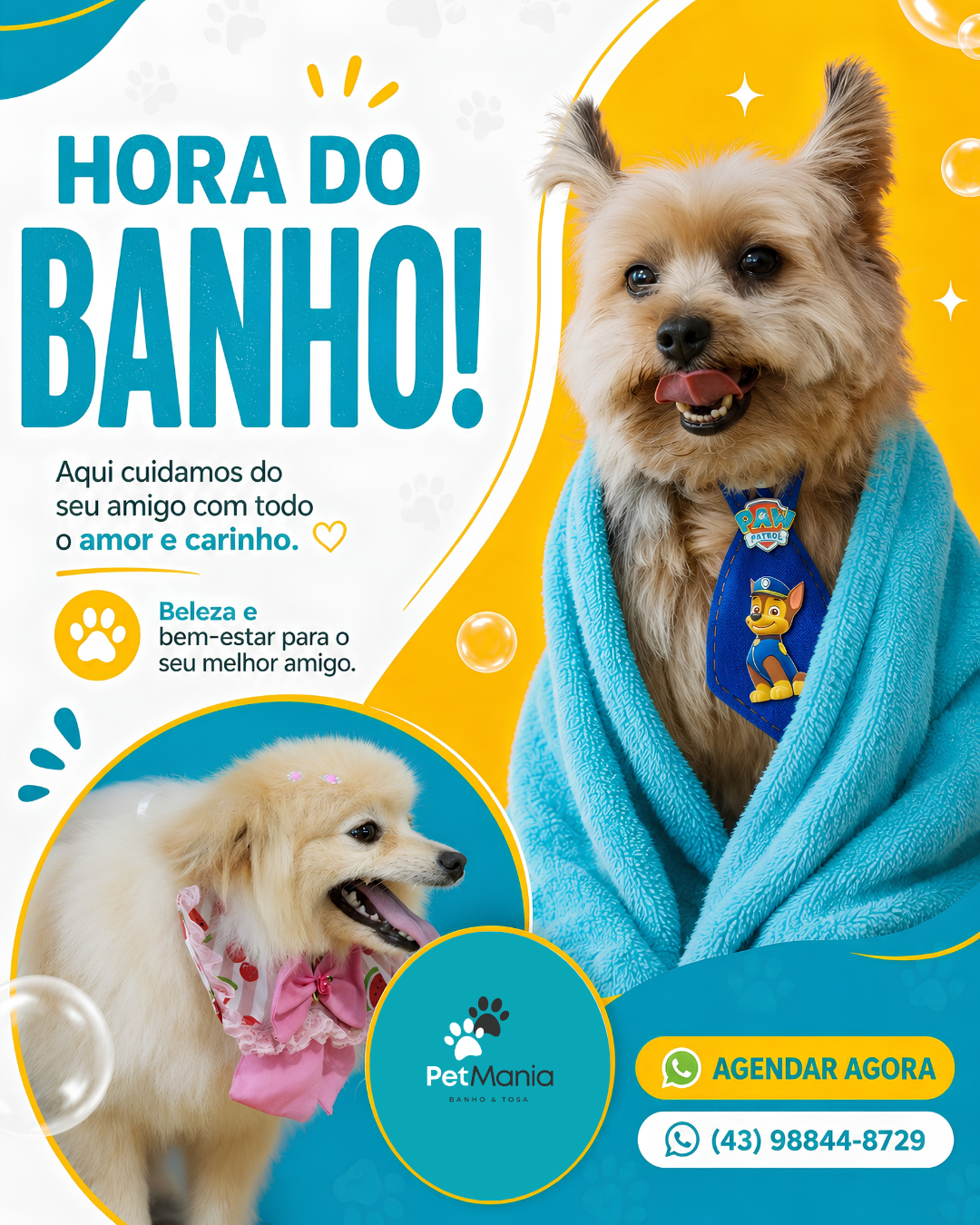 Criativo produzido pela V3 Impulsionar — PetMania — Banho & Tosa